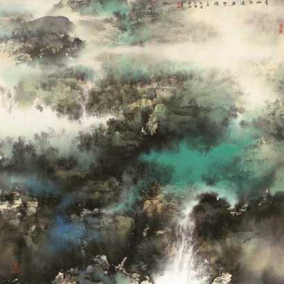 何百里 2005年作 青山雨过春云暧 镜心
